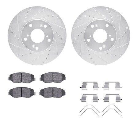 Front - Dynamic Friction Company Brake Rotors-Drill/Slot-Silver with Ceramic Brake Pads and Hardware Kit 7312-59065